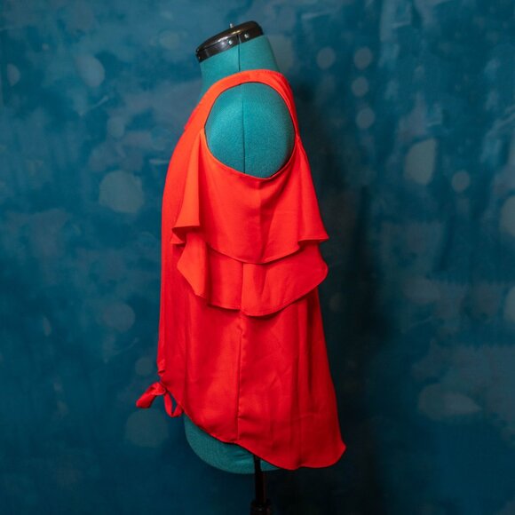 BCX Red Cold-Shoulder Ruffle Tie-Front Tank Blouse Women’s Large - Picture 2 of 5